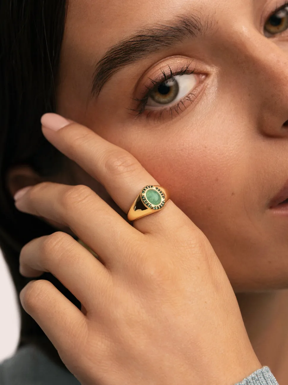 Anillo Amanda Verde Baño Oro