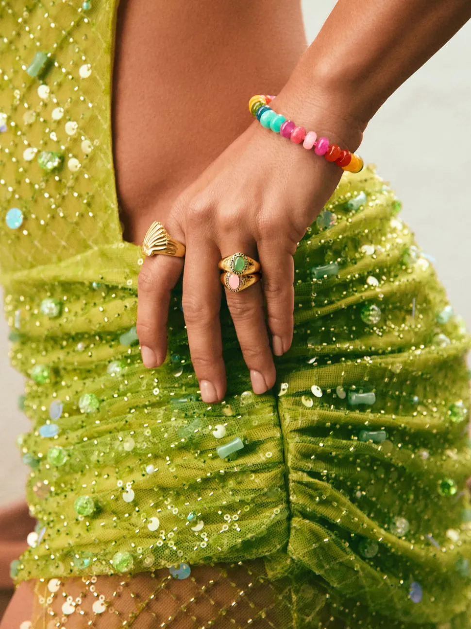 Anillo Amanda Verde Baño Oro