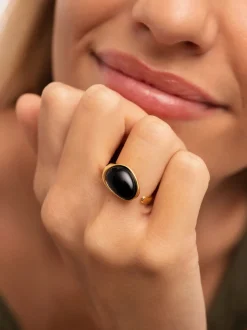 Anillo Black Catalina Acero Baño Oro