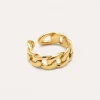 Anillo Chunky Eslabón Acero Baño Oro