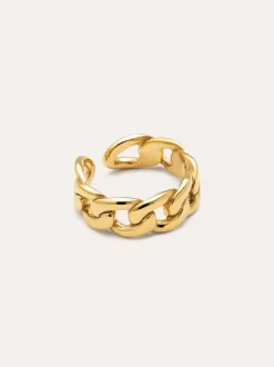 Anillo Chunky Eslabón Acero Baño Oro