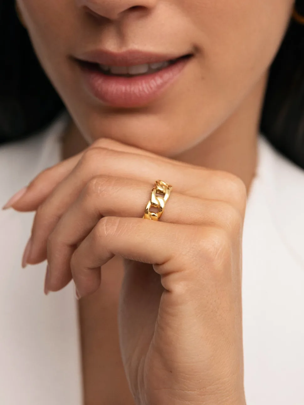 Anillo Chunky Eslabón Acero Baño Oro