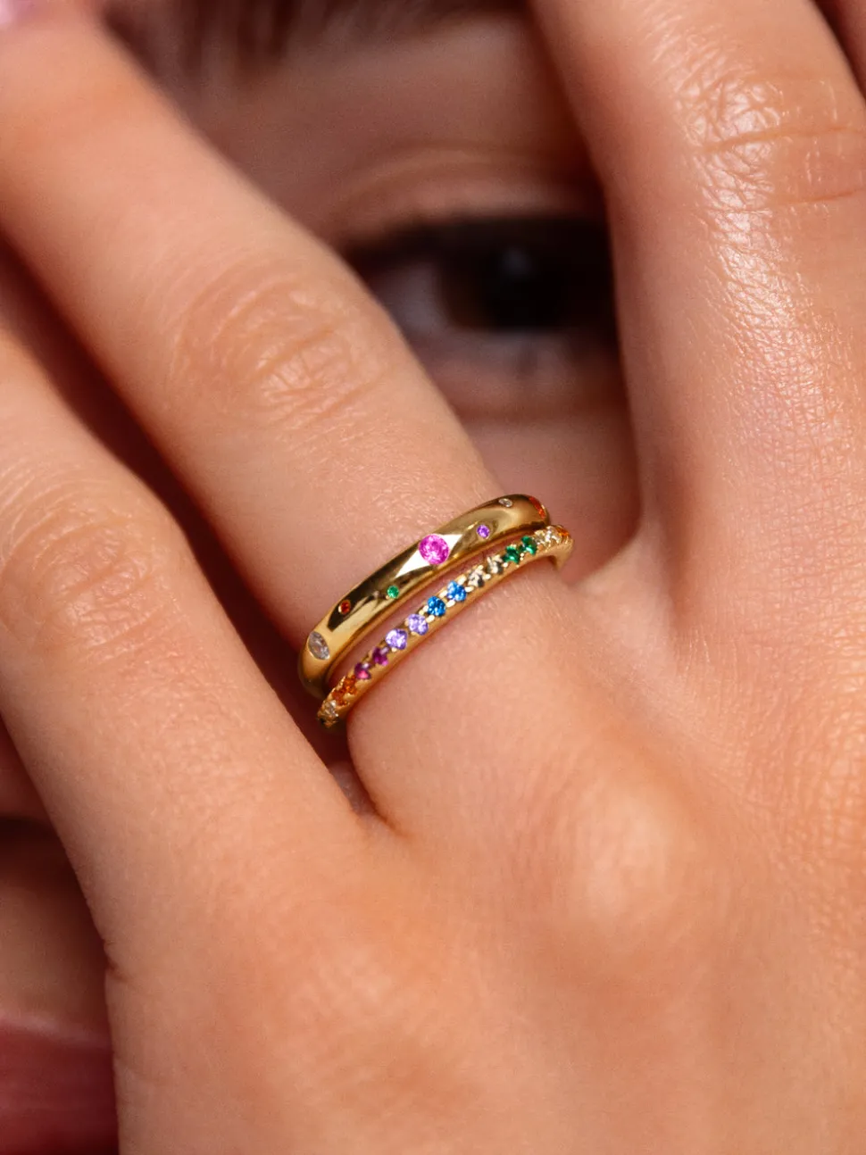 Anillo Cleo Colors Plata Baño Oro