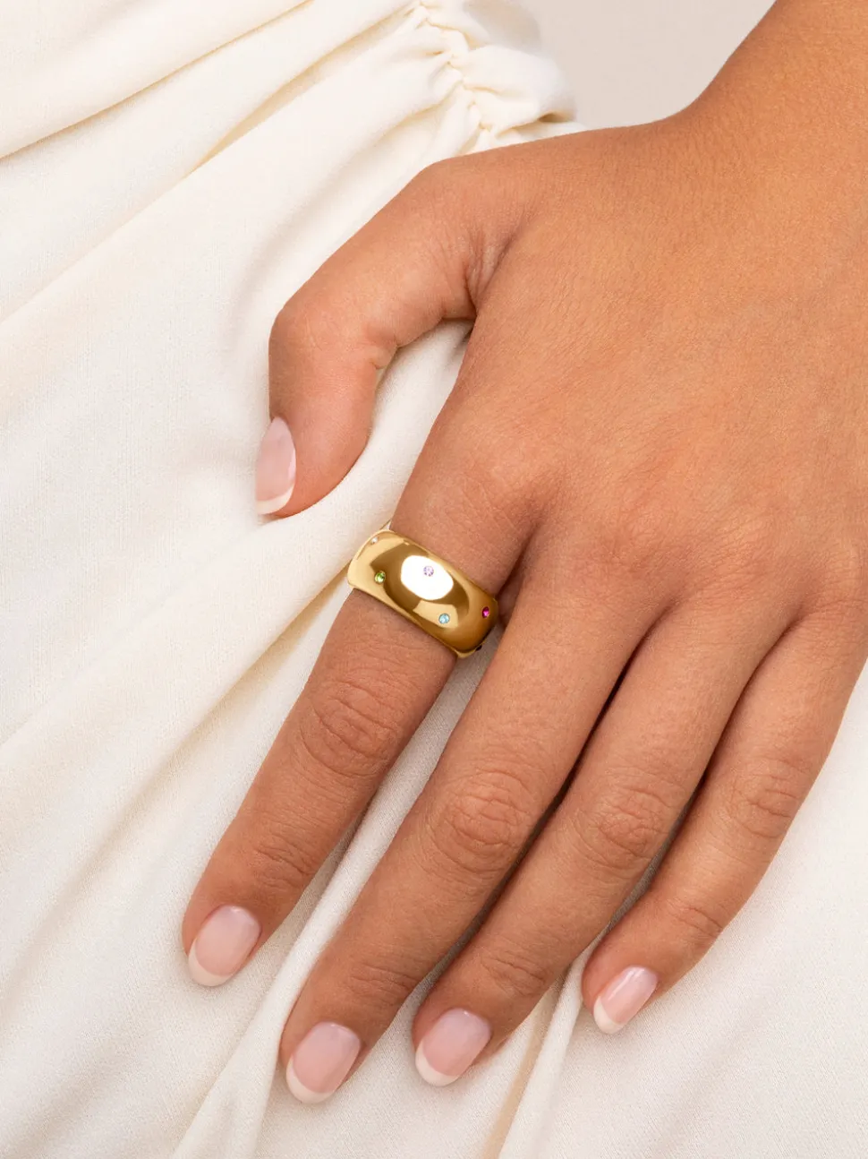 Anillo Curve Rainbow Acero Baño Oro