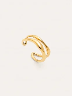Anillo Doble Aire Acero Baño Oro