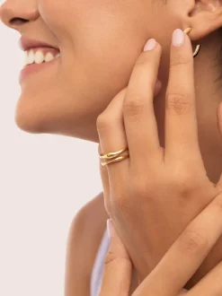 Anillo Doble Aire Acero Baño Oro