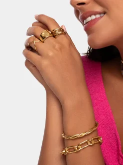 Anillo Double Cross Acero Baño Oro