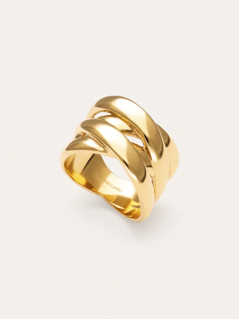 Anillo Double Cross Acero Baño Oro