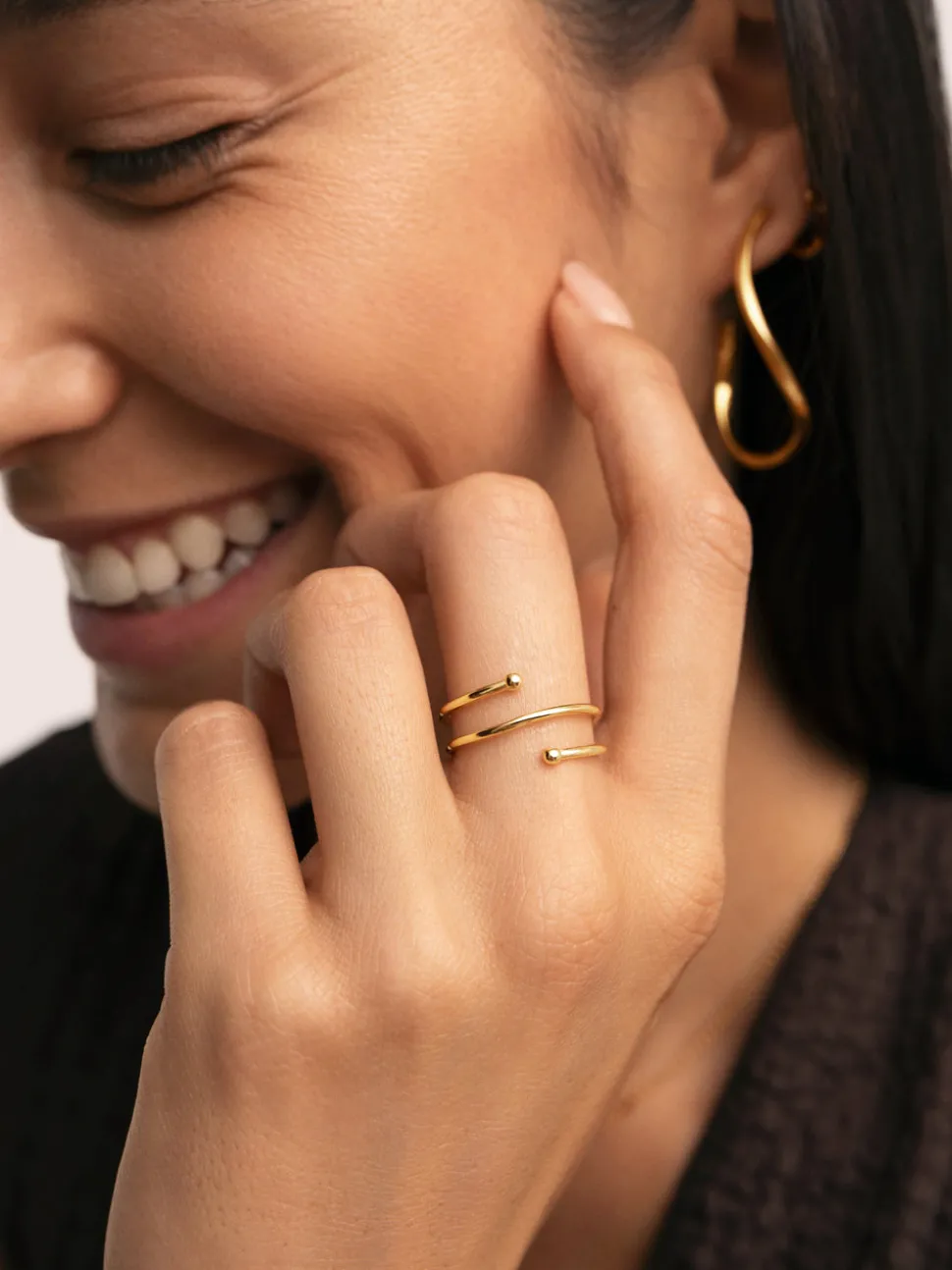 Anillo Double Dot Plata Baño Oro
