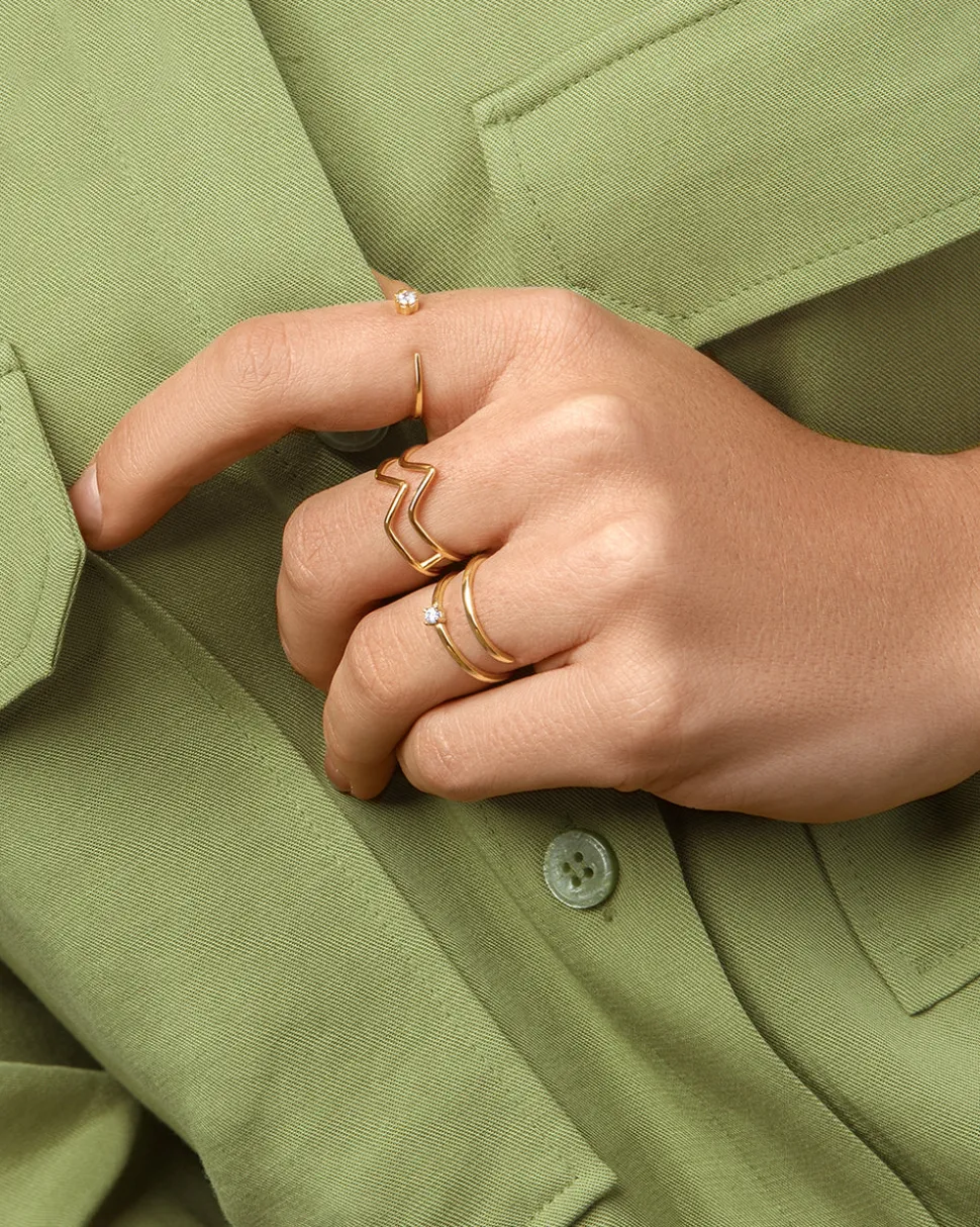 Anillo Double Peak Plata Baño Oro