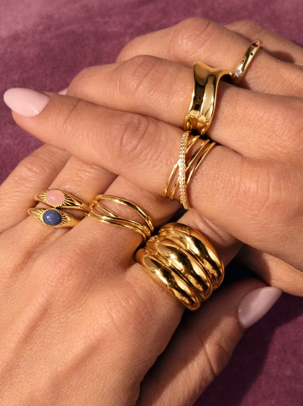Anillo Dune Acero Baño Oro