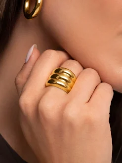 Anillo Dune Acero Baño Oro