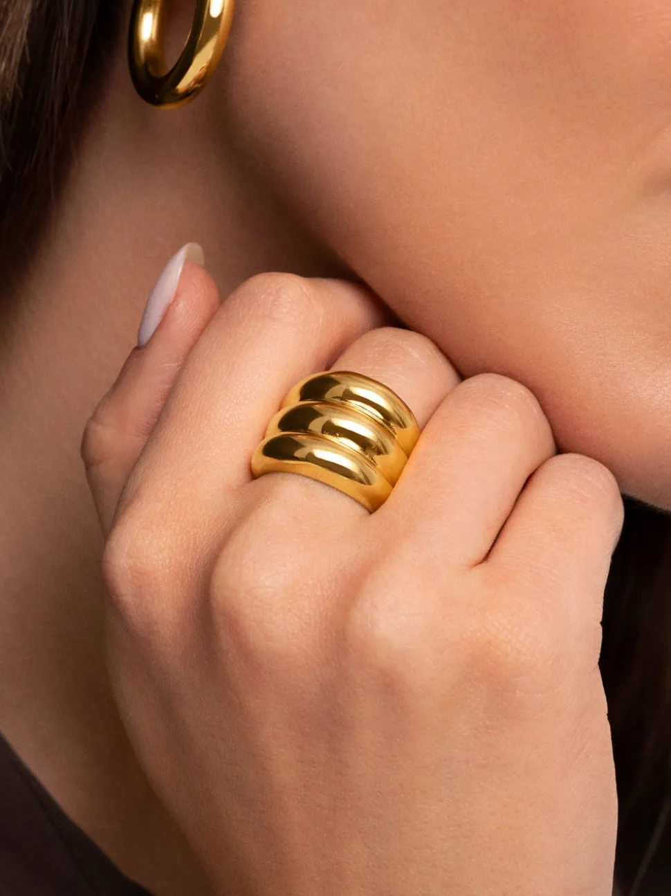 Anillo Dune Acero Baño Oro