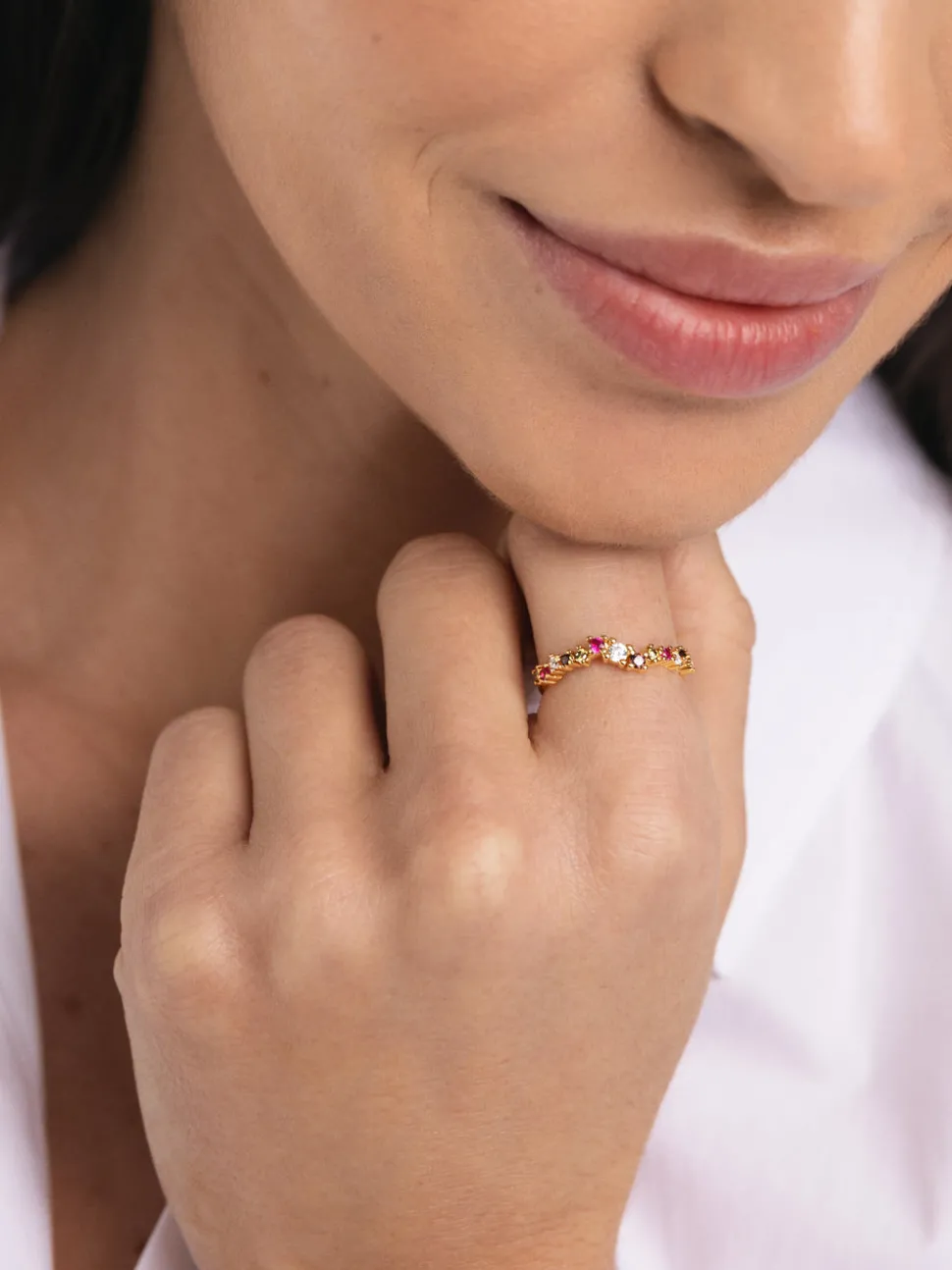 Anillo Estellar Colors Plata Baño Oro