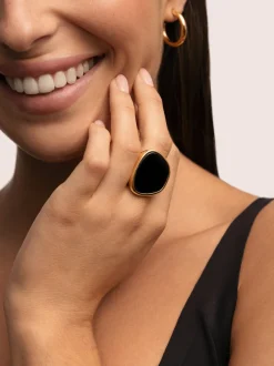 Anillo Ibiza Black Acero Baño Oro