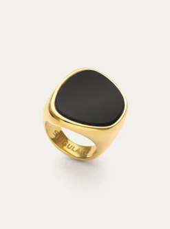 Anillo Ibiza Black Acero Baño Oro