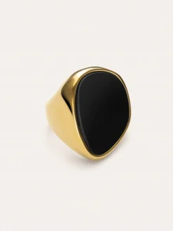 Anillo Ibiza Black Acero Baño Oro
