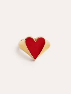 Anillo Lovely Heart Red Enamel Baño Oro