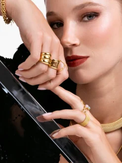Anillo Mesh Acero Baño Oro