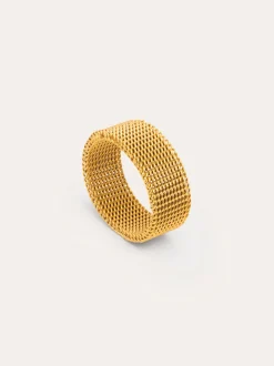Anillo Mesh Acero Baño Oro
