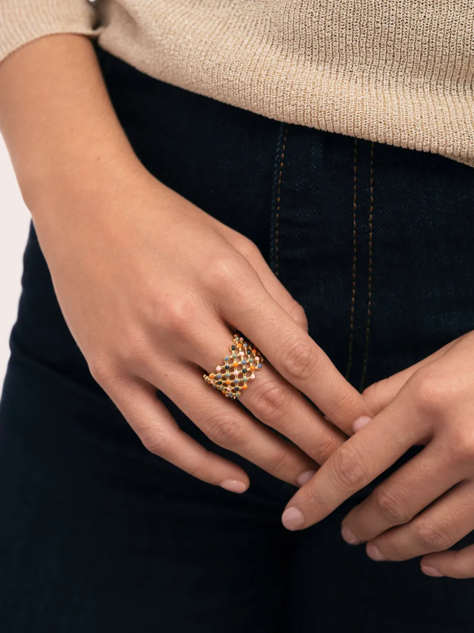 Anillo Mini Bomb Enamel Acero Baño Oro