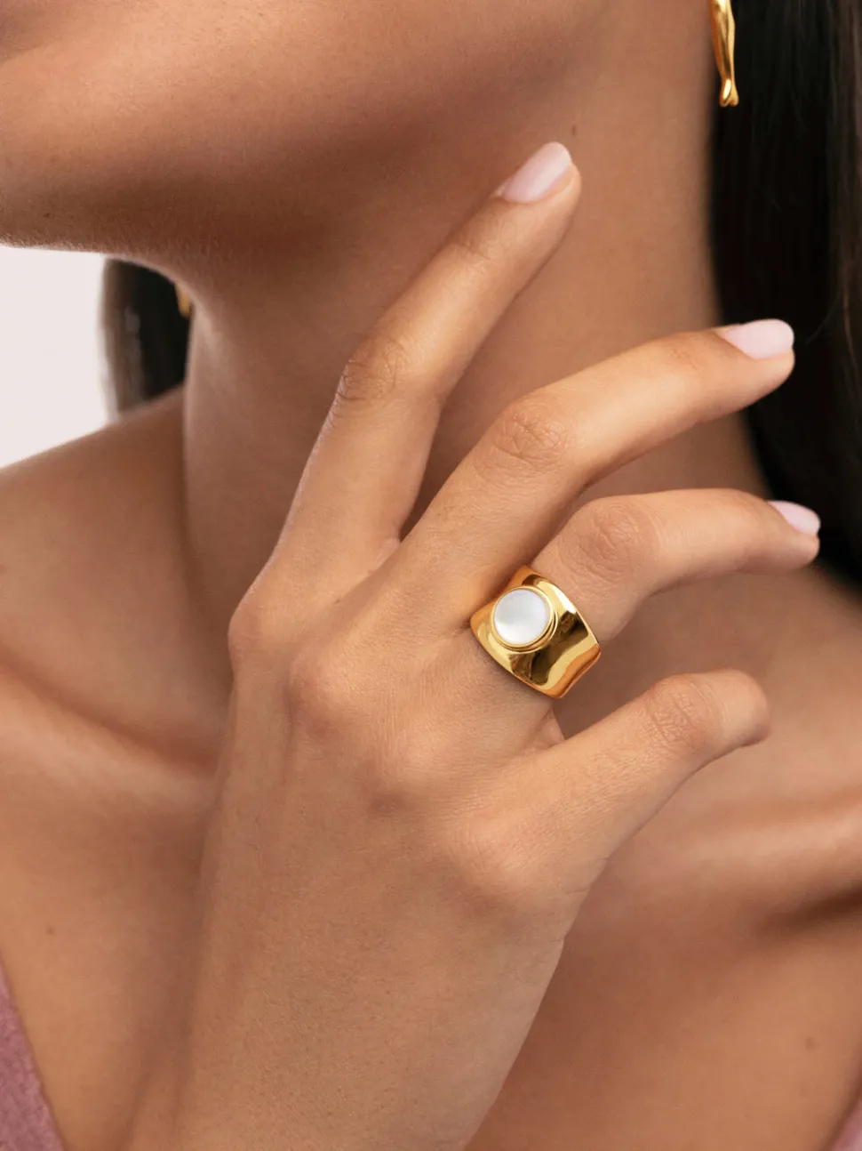 Anillo My Nácar Acero Baño Oro