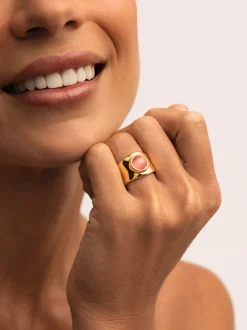 Anillo My Pink Stone Acero Baño Oro