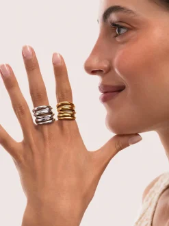 Anillo Ondina Acero Baño Oro