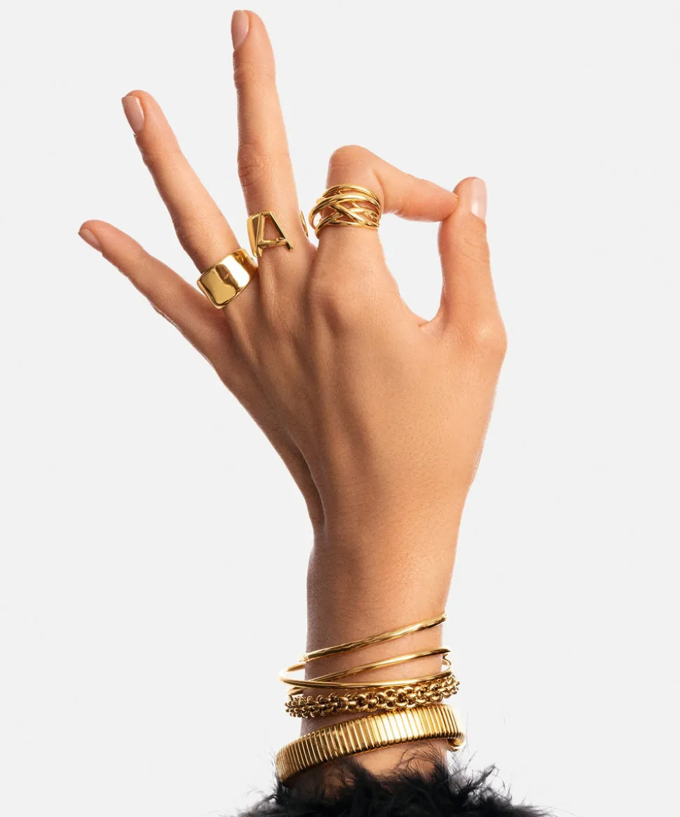 Anillo Personalizado Letter Signet Baño Oro
