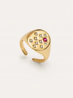 Anillo Sello Rosa Baño Oro