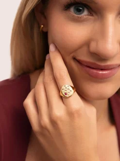 Anillo Sello Rosa Baño Oro