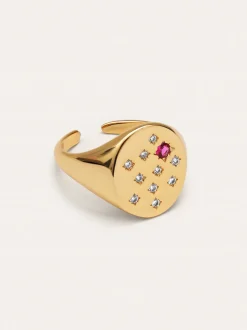 Anillo Sello Rosa Baño Oro