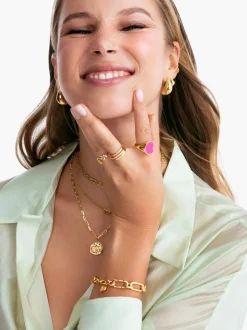 Anillo Signet Bean Neon Pink Enamel Baño Oro