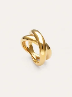 Anillo Single Cross Acero Baño Oro