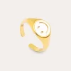 Anillo Smiley White Enamel Baño Oro