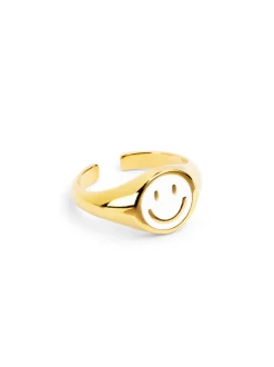 Anillo Smiley White Enamel Baño Oro