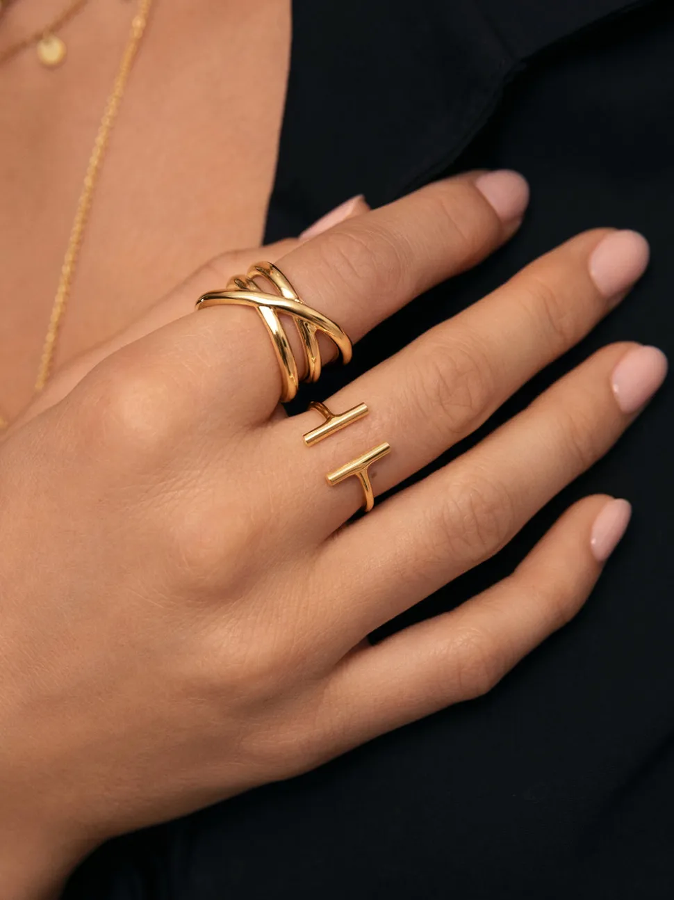 Anillo Sticks Plata Baño Oro