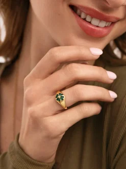 Anillo Trébol Ágata Stone Baño Oro