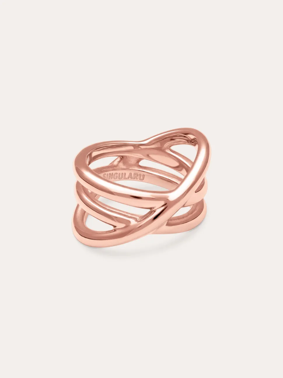 Anillo Trinity Acero Baño Oro Rosa