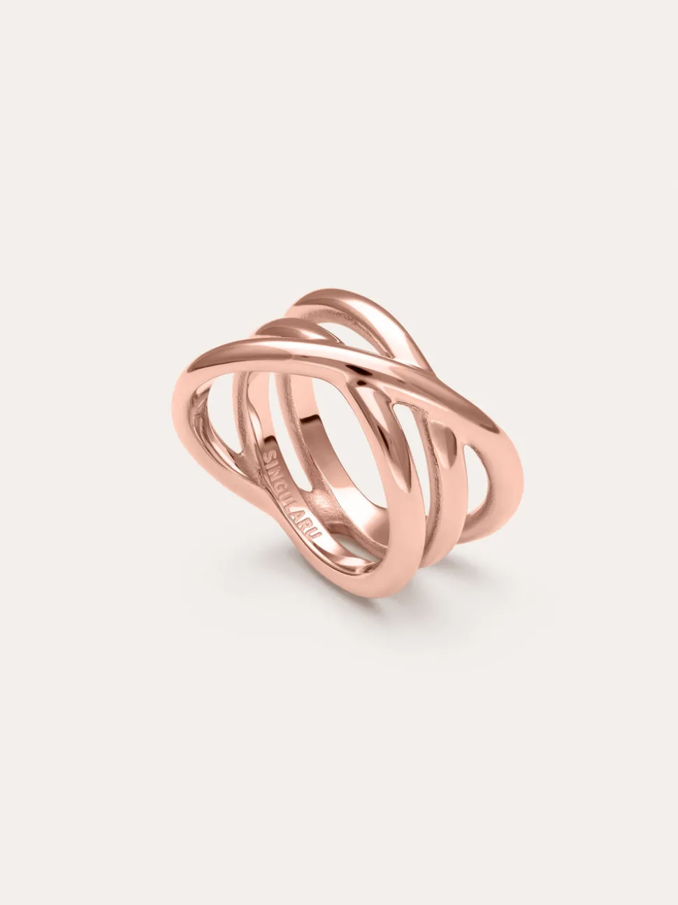 Anillo Trinity Acero Baño Oro Rosa