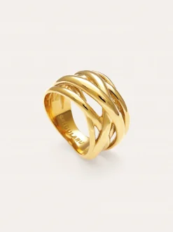 Anillo Triple Cross Acero Baño Oro