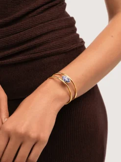 Brazalete Cianita Acero Baño Oro