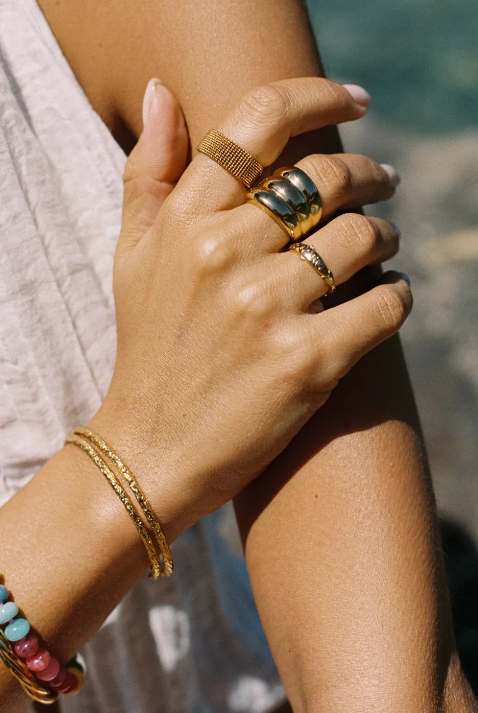 Brazalete Organic River Acero Baño Oro