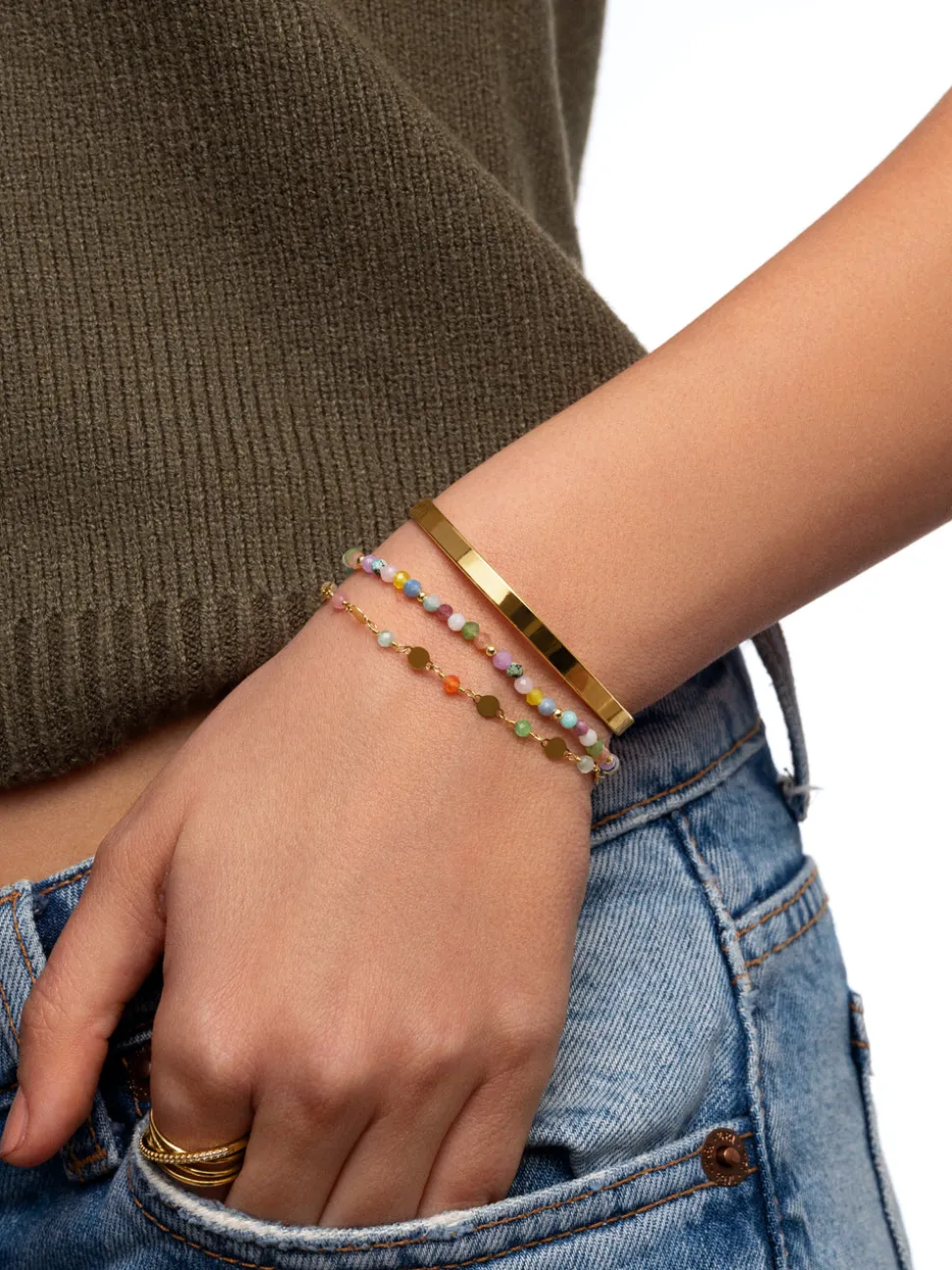 Brazalete Plate Acero Baño Oro