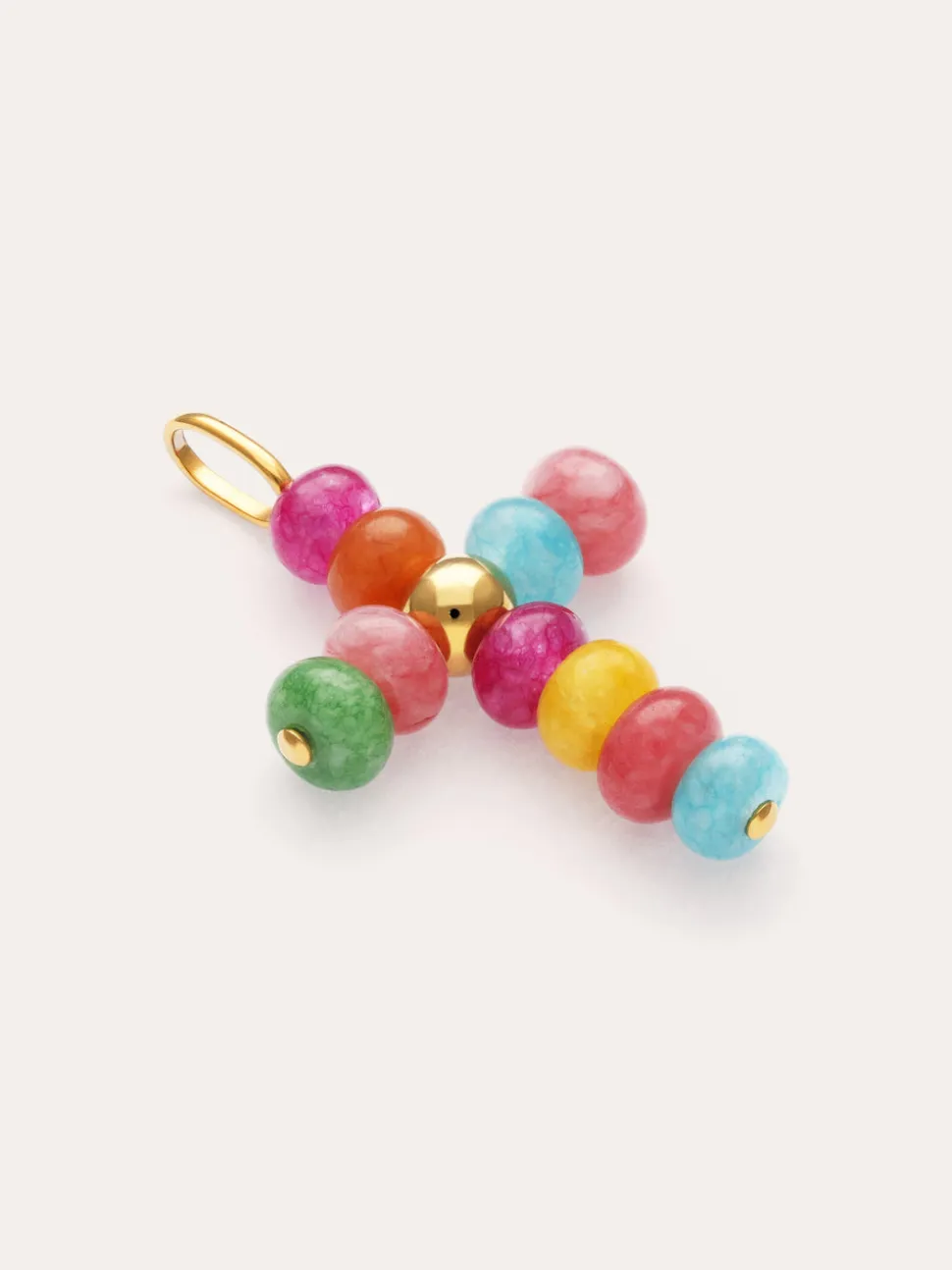 Charm Cruz Color Stones Acero Baño Oro