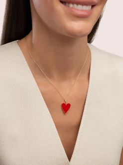 Charm Lovely Heart Red Enamel Baño Oro