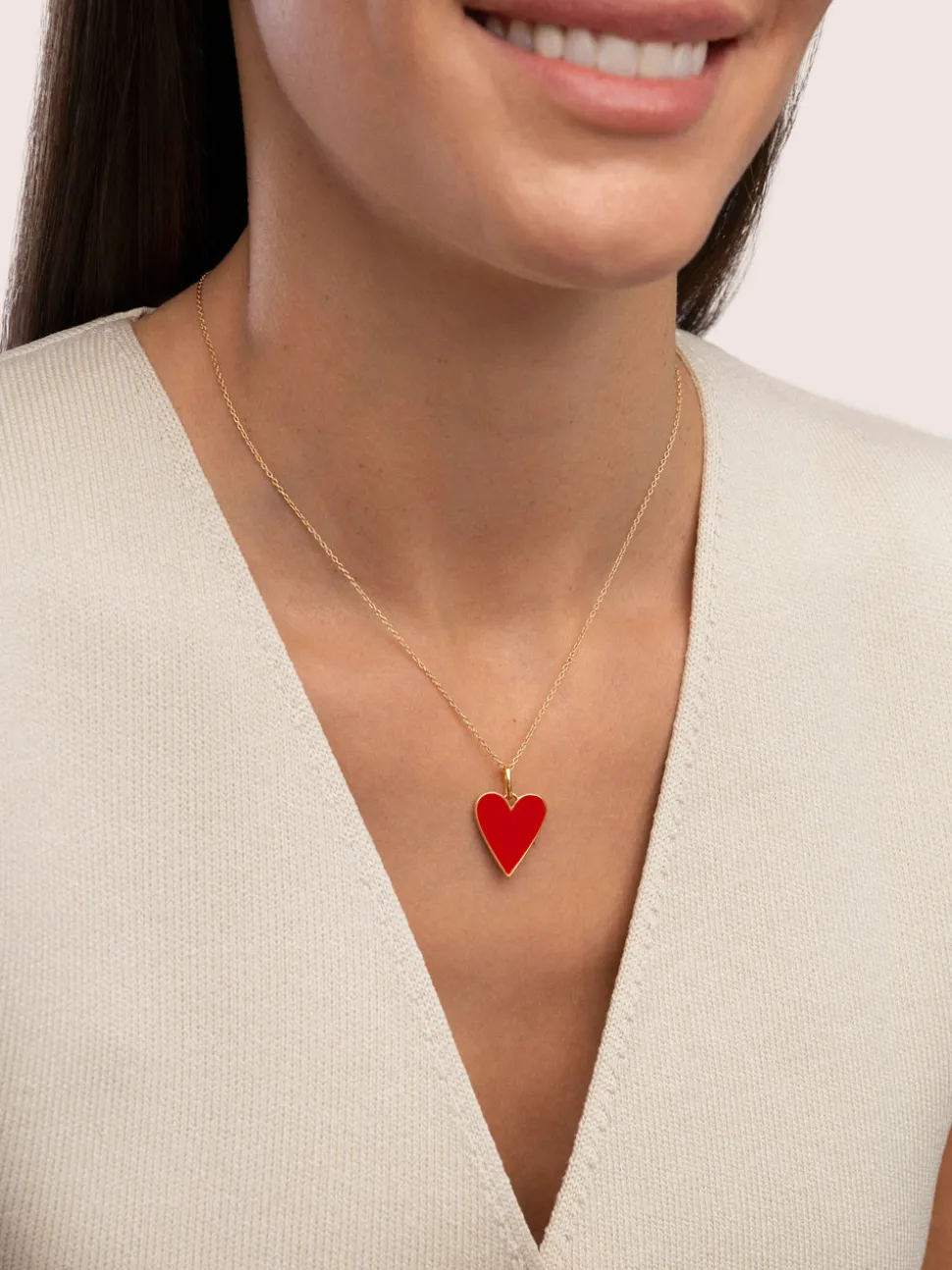 Charm Lovely Heart Red Enamel Baño Oro