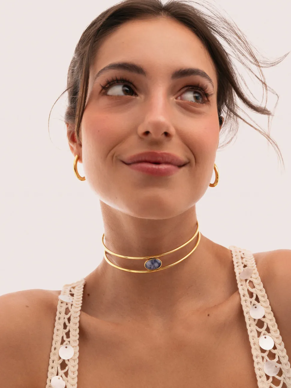Choker Cianita Acero Baño Oro