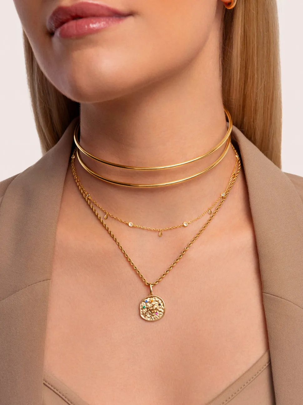 Choker Double Ring Baño Oro