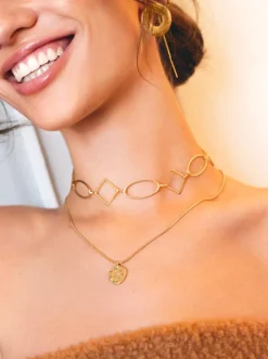 Choker Rhomb & Oval Acero Baño Oro